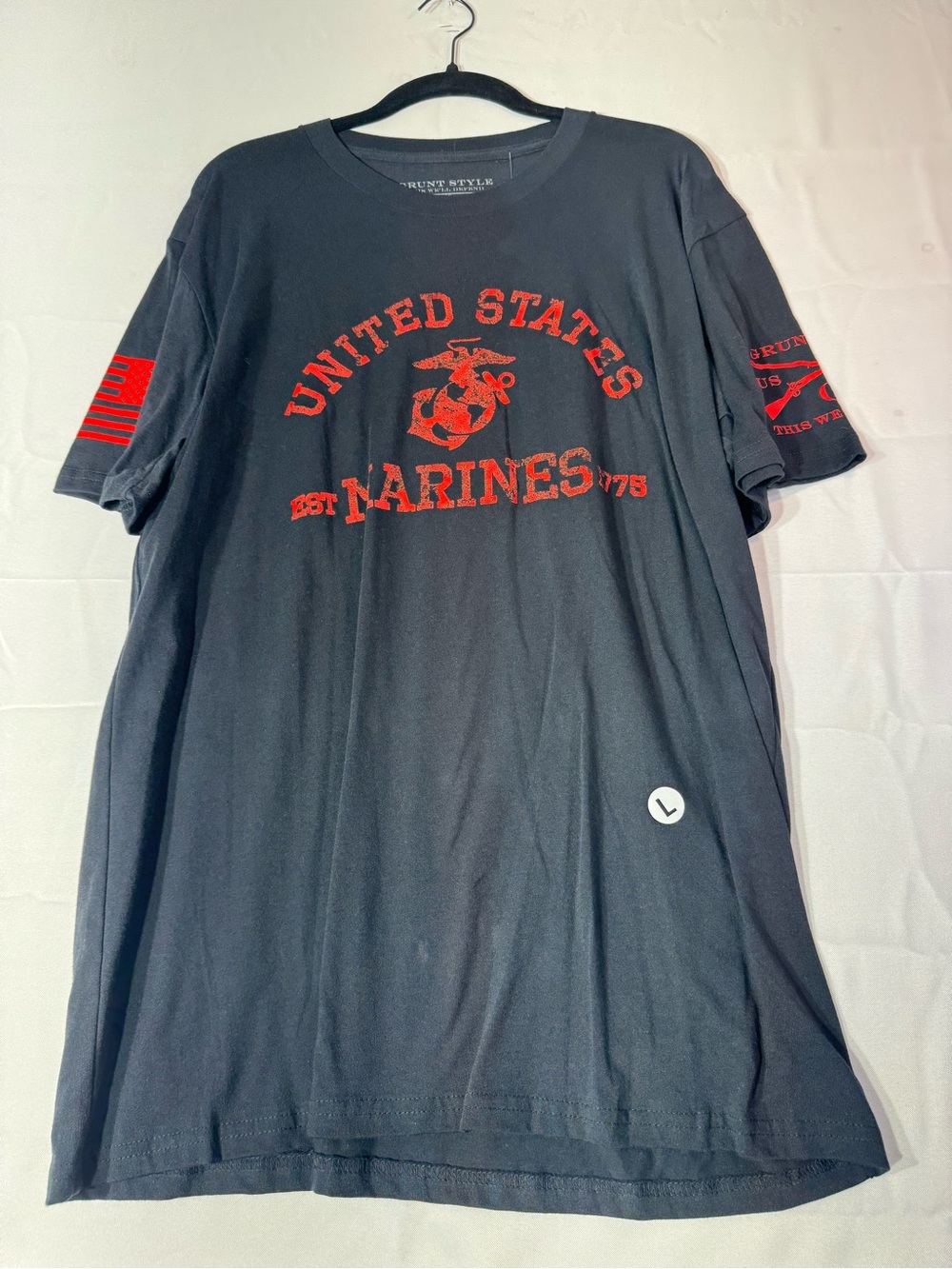 New Grunt Style Large  Black T‑Shirt with Red United States Marines Graphic